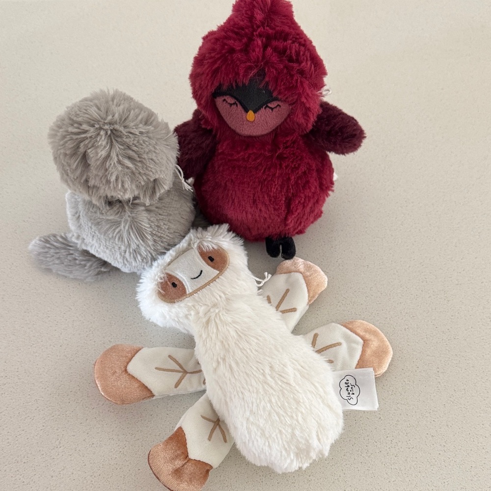 Seal, dragonfly, cardinal stuffys